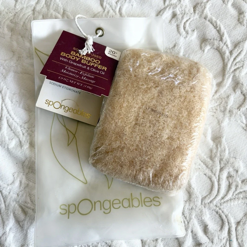 Spongeables Bamboo Body Buffer Grapefruit & Olive Oil Exfoliates 20 + Washes